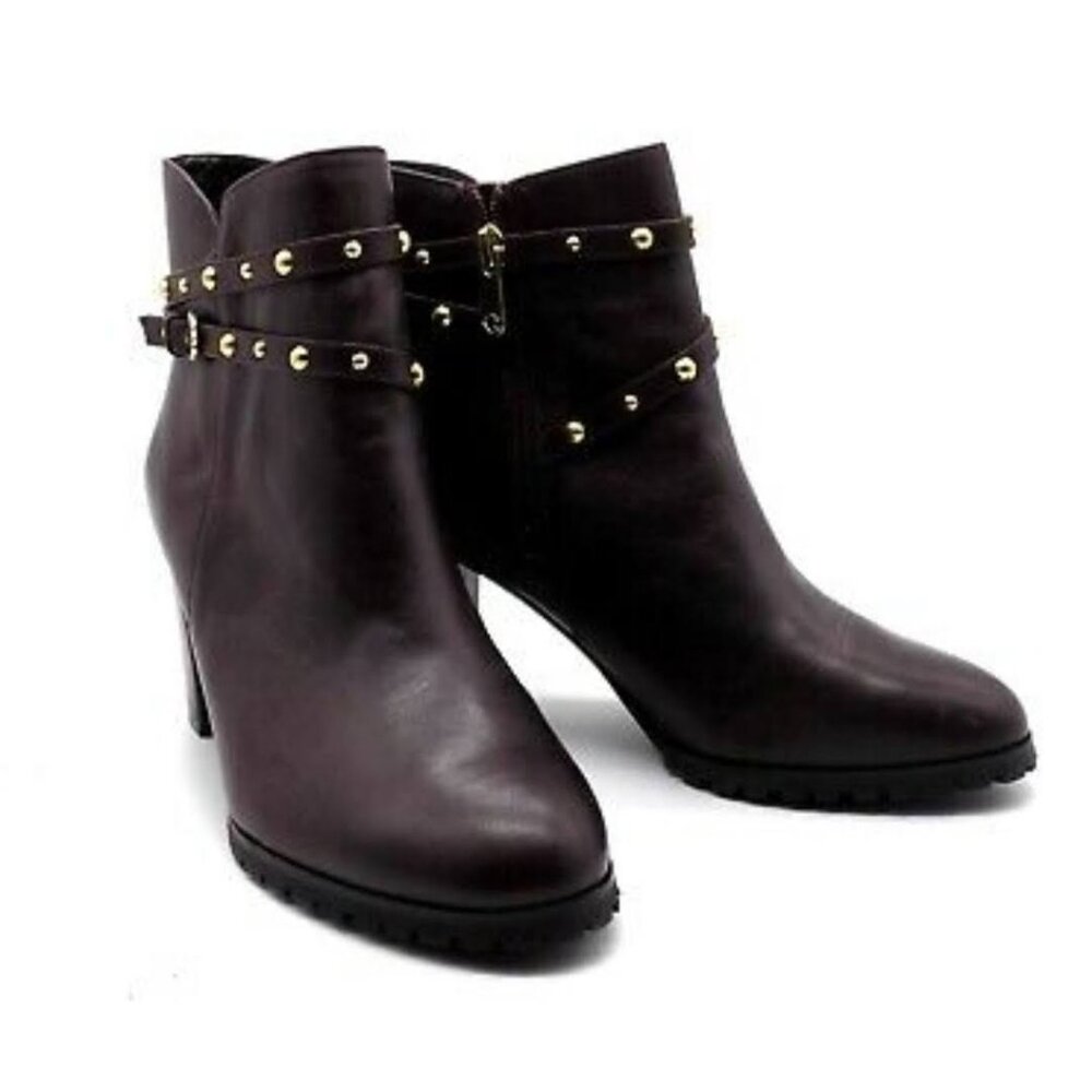 C Wonder Leather Ankle Boots with Stud Detail Black Size 6.5 Medium